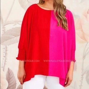 Super cute and flowing, bold color-block top! Perfect for spring and summer!